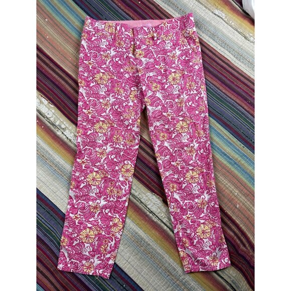 Lilly Pulitzer Womens Whitney Resort Pink Chum Bucket Roll Up Pants Size 10 - Picture 2 of 9
